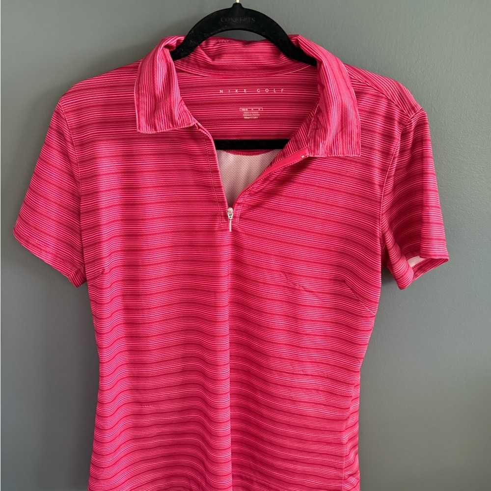 Nike Pink Striped Short Sleeve Polo